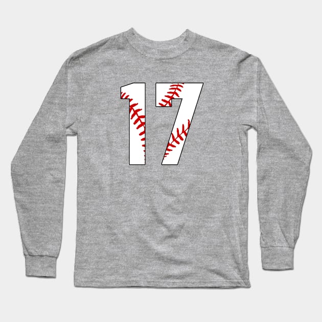 Baseball Number 17 #17 Baseball Shirt Jersey Favorite Player Biggest Fan Long Sleeve T-Shirt by TeeCreations